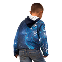 Aotearoa New Zealand New Year Kid Hoodie Tribal Koru Tattoo Blue Galaxy Maori Silver Fern