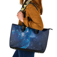 Aotearoa New Zealand New Year Leather Tote Bag Tribal Koru Tattoo Blue Galaxy Maori Silver Fern