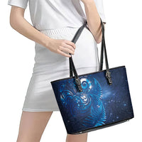 Aotearoa New Zealand New Year Leather Tote Bag Tribal Koru Tattoo Blue Galaxy Maori Silver Fern