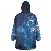 Aotearoa New Zealand New Year Wearable Blanket Hoodie Tribal Koru Tattoo Blue Galaxy Maori Silver Fern