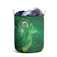 Aotearoa New Zealand New Year Laundry Basket Tribal Koru Tattoo Green Galaxy Maori Silver Fern