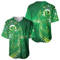 Aotearoa New Zealand New Year Baseball Jersey Tribal Koru Tattoo Green Galaxy Maori Silver Fern