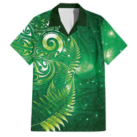 Aotearoa New Zealand New Year Family Matching Mermaid Dress and Hawaiian Shirt Tribal Koru Tattoo Green Galaxy Maori Silver Fern