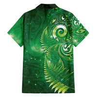 Aotearoa New Zealand New Year Family Matching Off Shoulder Maxi Dress and Hawaiian Shirt Tribal Koru Tattoo Green Galaxy Maori Silver Fern