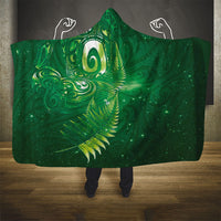 Aotearoa New Zealand New Year Hooded Blanket Tribal Koru Tattoo Green Galaxy Maori Silver Fern