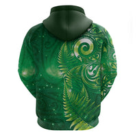 Aotearoa New Zealand New Year Hoodie Tribal Koru Tattoo Green Galaxy Maori Silver Fern