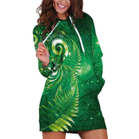 Aotearoa New Zealand New Year Hoodie Dress Tribal Koru Tattoo Green Galaxy Maori Silver Fern