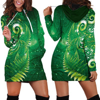 Aotearoa New Zealand New Year Hoodie Dress Tribal Koru Tattoo Green Galaxy Maori Silver Fern