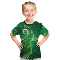 Aotearoa New Zealand New Year Kid T Shirt Tribal Koru Tattoo Green Galaxy Maori Silver Fern