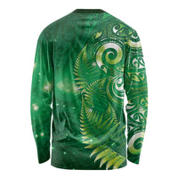 Aotearoa New Zealand New Year Long Sleeve Shirt Tribal Koru Tattoo Green Galaxy Maori Silver Fern