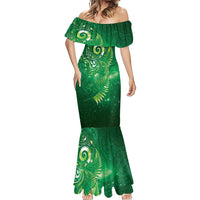 Aotearoa New Zealand New Year Mermaid Dress Tribal Koru Tattoo Green Galaxy Maori Silver Fern