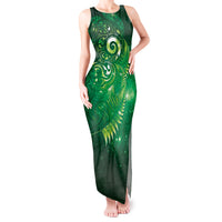 Aotearoa New Zealand New Year Tank Maxi Dress Tribal Koru Tattoo Green Galaxy Maori Silver Fern