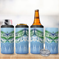 Aotearoa New Zealand New Year 4 in 1 Can Cooler Tumbler Maori Motifs with Silver Fern and Matariki Stars