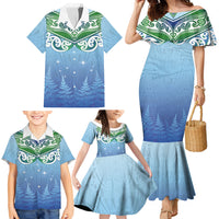Aotearoa New Zealand New Year Family Matching Mermaid Dress and Hawaiian Shirt Maori Motifs with Silver Fern and Matariki Stars