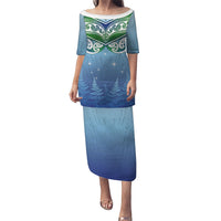 Aotearoa New Zealand New Year Family Matching Puletasi and Hawaiian Shirt Maori Motifs with Silver Fern and Matariki Stars