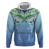 Aotearoa New Zealand New Year Hoodie Maori Motifs with Silver Fern and Matariki Stars