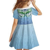 Aotearoa New Zealand New Year Kid Short Sleeve Dress Maori Motifs with Silver Fern and Matariki Stars