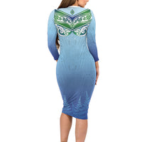Aotearoa New Zealand New Year Long Sleeve Bodycon Dress Maori Motifs with Silver Fern and Matariki Stars