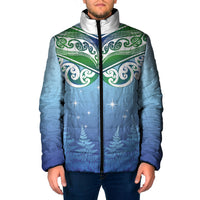 Aotearoa New Zealand New Year Padded Jacket Maori Motifs with Silver Fern and Matariki Stars