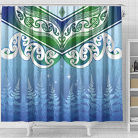 Aotearoa New Zealand New Year Shower Curtain Maori Motifs with Silver Fern and Matariki Stars