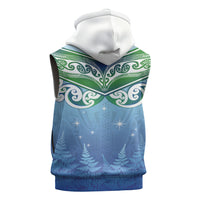 Aotearoa New Zealand New Year Sleeveless Hoodie Maori Motifs with Silver Fern and Matariki Stars