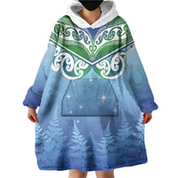 Aotearoa New Zealand New Year Wearable Blanket Hoodie Maori Motifs with Silver Fern and Matariki Stars