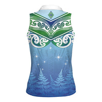 Aotearoa New Zealand New Year Women Sleeveless Polo Shirt Maori Motifs with Silver Fern and Matariki Stars