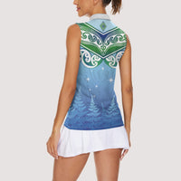 Aotearoa New Zealand New Year Women Sleeveless Polo Shirt Maori Motifs with Silver Fern and Matariki Stars