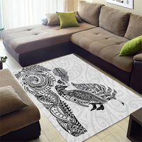 Aotearoa Moko Tribal Tattoo Area Rug New Zealand Maori Penguin and Fantail White Color