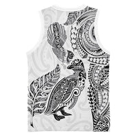 Aotearoa Moko Tribal Tattoo Basketball Jersey New Zealand Maori Penguin and Fantail White Color