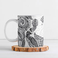 Aotearoa Moko Tribal Tattoo Ceramic Mug New Zealand Maori Penguin and Fantail White Color