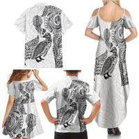 Aotearoa Moko Tribal Tattoo Family Matching Summer Maxi Dress and Hawaiian Shirt New Zealand Maori Penguin and Fantail White Color