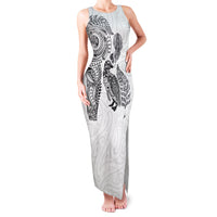 Aotearoa Moko Tribal Tattoo Family Matching Tank Maxi Dress and Hawaiian Shirt New Zealand Maori Penguin and Fantail White Color