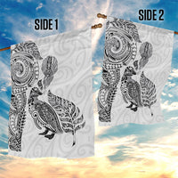 Aotearoa Moko Tribal Tattoo Garden Flag New Zealand Maori Penguin and Fantail White Color