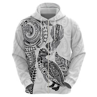 Aotearoa Moko Tribal Tattoo Hoodie New Zealand Maori Penguin and Fantail White Color