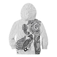 Aotearoa Moko Tribal Tattoo Kid Hoodie New Zealand Maori Penguin and Fantail White Color