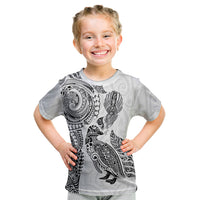 Aotearoa Moko Tribal Tattoo Kid T Shirt New Zealand Maori Penguin and Fantail White Color