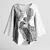 Aotearoa Moko Tribal Tattoo Kimono Sleeve Blouse New Zealand Maori Penguin and Fantail White Color