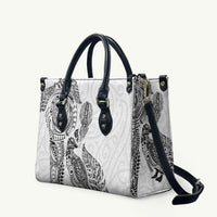 Aotearoa Moko Tribal Tattoo Leather Bag New Zealand Maori Penguin and Fantail White Color