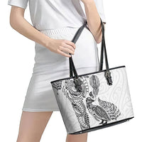 Aotearoa Moko Tribal Tattoo Leather Tote Bag New Zealand Maori Penguin and Fantail White Color