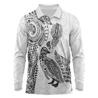 Aotearoa Moko Tribal Tattoo Long Sleeve Polo Shirt New Zealand Maori Penguin and Fantail White Color