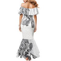 Aotearoa Moko Tribal Tattoo Mermaid Dress New Zealand Maori Penguin and Fantail White Color