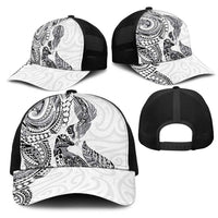 Aotearoa Moko Tribal Tattoo Mesh Trucker Cap New Zealand Maori Penguin and Fantail White Color