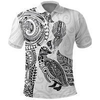 Aotearoa Moko Tribal Tattoo Polo Shirt New Zealand Maori Penguin and Fantail White Color