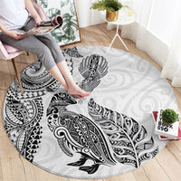 Aotearoa Moko Tribal Tattoo Round Carpet New Zealand Maori Penguin and Fantail White Color