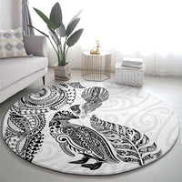Aotearoa Moko Tribal Tattoo Round Carpet New Zealand Maori Penguin and Fantail White Color