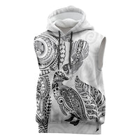 Aotearoa Moko Tribal Tattoo Sleeveless Hoodie New Zealand Maori Penguin and Fantail White Color
