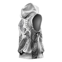 Aotearoa Moko Tribal Tattoo Sleeveless Hoodie New Zealand Maori Penguin and Fantail White Color