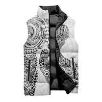 Aotearoa Moko Tribal Tattoo Sleeveless Puffer Jacket New Zealand Maori Penguin and Fantail White Color