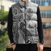 Aotearoa Moko Tribal Tattoo Sleeveless Puffer Jacket New Zealand Maori Penguin and Fantail White Color